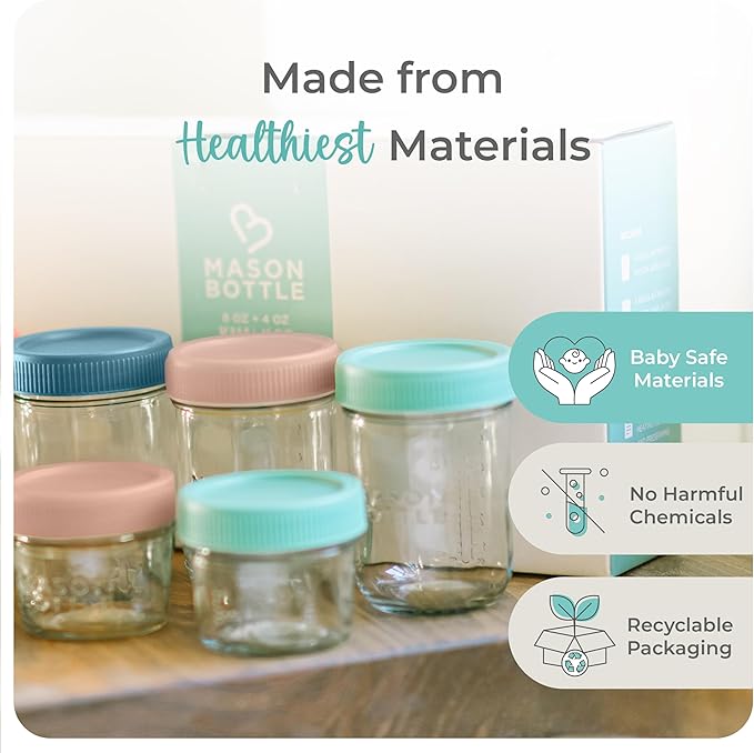 Mason Bottle 8oz Breast Milk Storage Jars (12-Pack) – Reusable Glass Baby Food Containers with Lid for Baby Formula & Breastmilk – Airtight, Stackable, Freezable (Deep Ocean)
