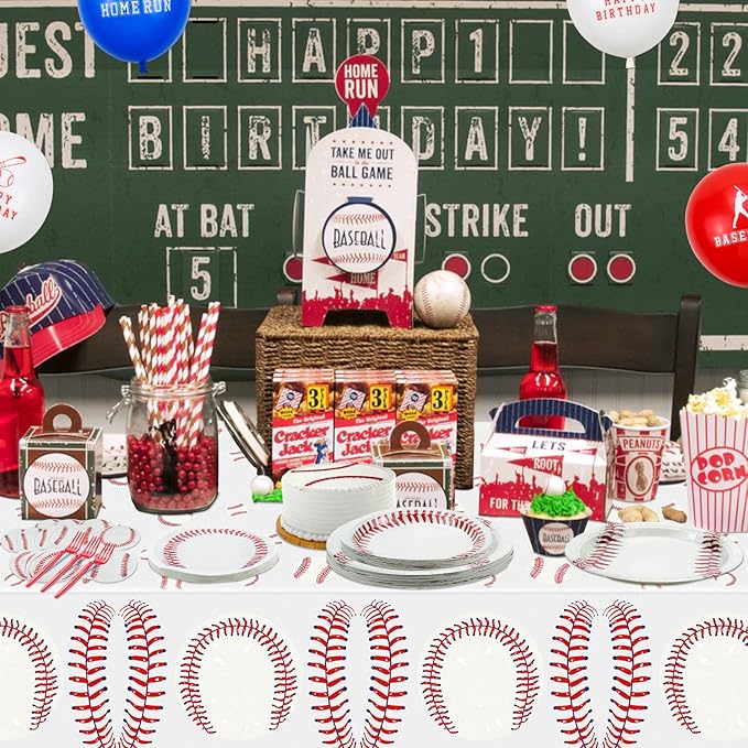 Baseball Party Supplies - 20-81Pcs Plates, Napkins, Tablecloth, Forks Set for Kids and Baseball Fans - Theme Party Decorations