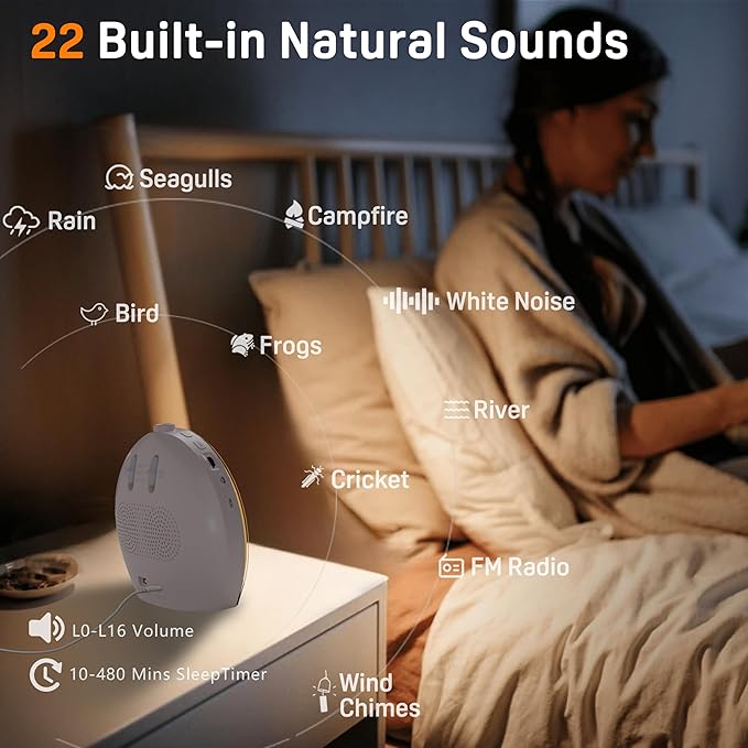 JALL Sunrise Alarm Clock for Bedrooms with White Noise Sound Machine, Wake Up Light Alarm Clocks for Heavy Sleepers & Kids, Dual Alarms, Nightlight, Sleep Timer, Bluetooth Speaker