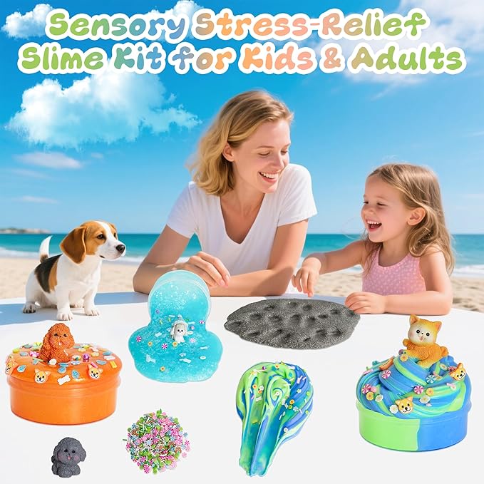 Puppy Slime Kit 20oz, Slime Variety Pack with 6 Different Textures, Glow in The Dark Slime for Kids, Slimes Party Favors for Girls & Boys Birthday Gifts, Fidget Slime Toys