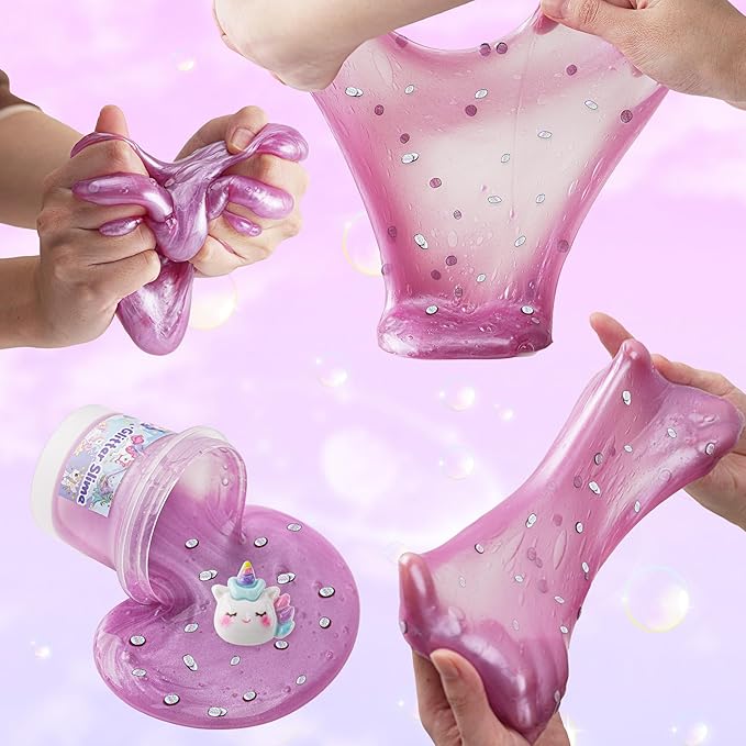 Pink & Purple Glitter Water Slime, Non-Sticky Premade Jelly, Party Favors for Kids, Sensory Toys for Birthday Easter Hallowmas Christmas Girls & Boys Gifts