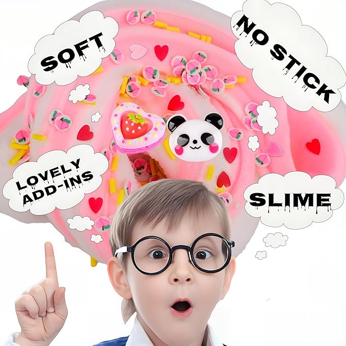 Heart - Panda Peachybaby - Cloud Slime,Stress Relief Toys with Cute Panda Cards Bulk for Exchange Present, Party Favors Kids Boys Girls,Goodie Bag Stuffers
