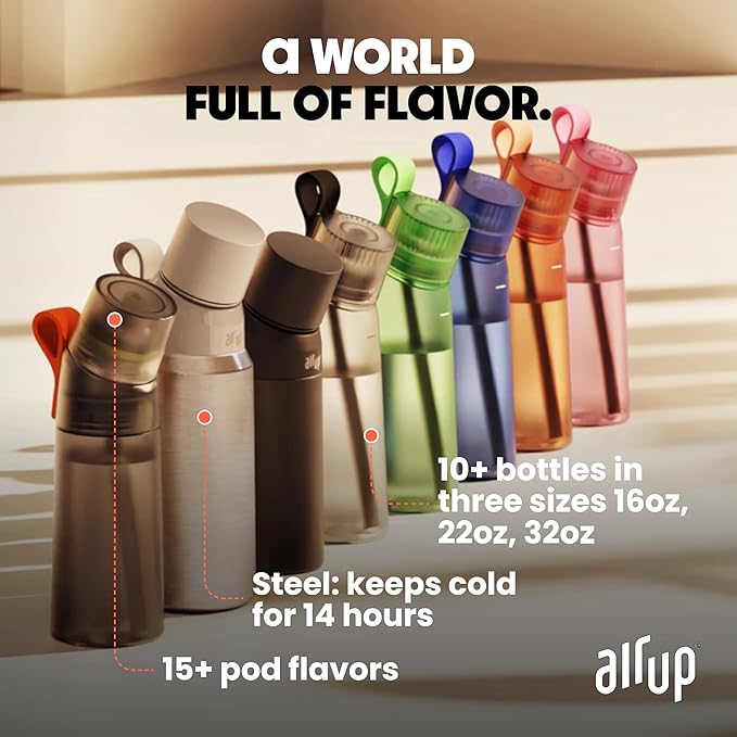 air up water bottle (22 oz) for school, sports, gym | includes 5 scent pods & straw | flavored bottle in orange – also for kids, boys, girls | no calories, sugar-free and suitable for carbonation