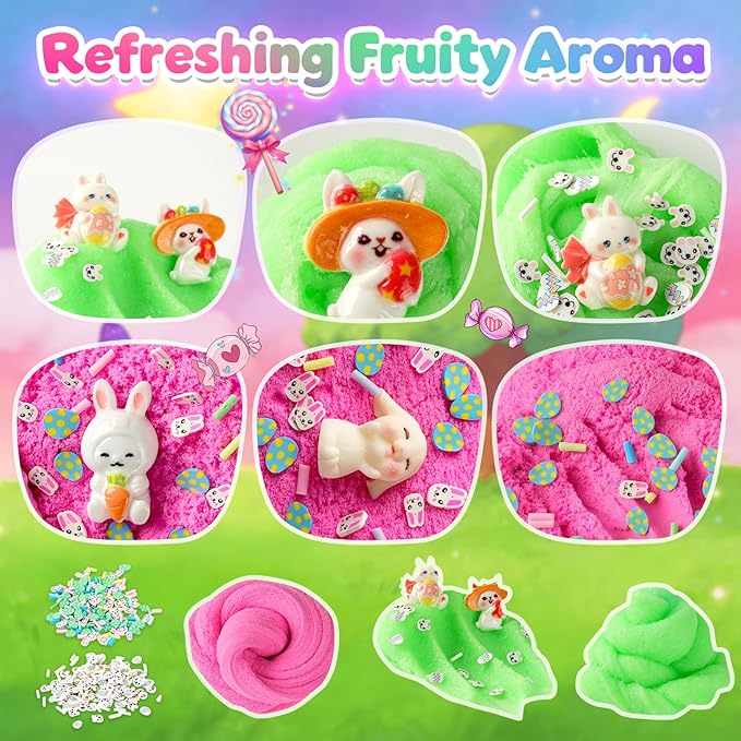 2 Pack Bunny Cloud Slime Kit for Girls Boys - Scented Fluffy Cloud Slime with Cute Bunny Charms - Non-Sticky Sensory Fidget Toys for Stress Relief & ASMR - DIY Slime Gift for Kids