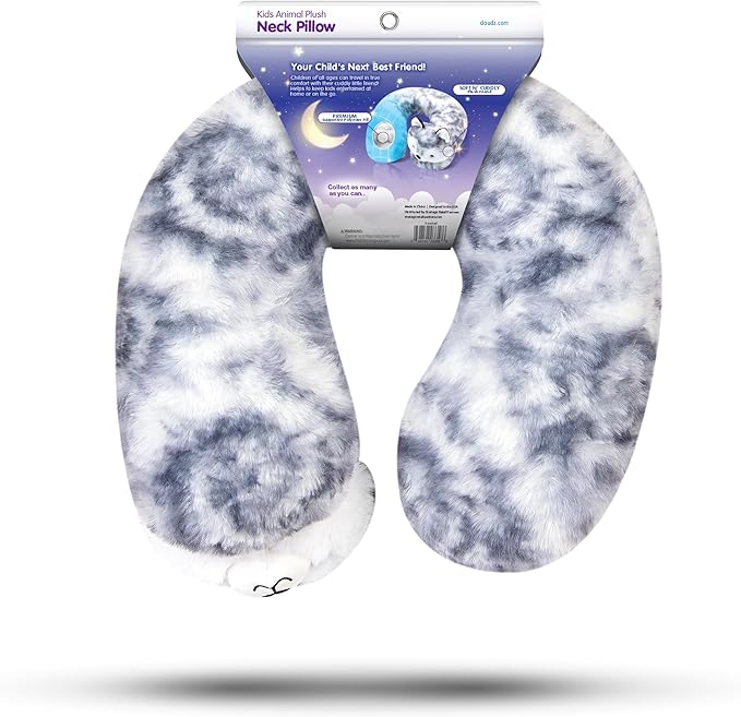 Cloudz Kids Super Soft N' Cuddly Animal Airplane Travel Neck Pillow! Keep Children Comfy and Supported with a Buddy While Traveling or just Resting at Home - Grey Wolf