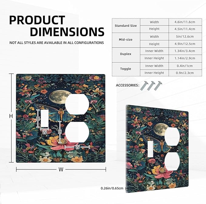 Outlet Covers Bohemian Moon Butterfly Floral 1 Toggle 1 Duplex Switch Plate Covers Electrical Light Switch Cover Plate Decorative Wall Plate Socket Cover for Bedroom Cabin Decor