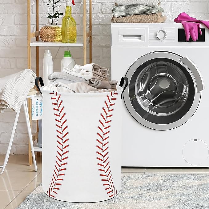 LANGYASHAN Laundry Basket Canvas Fabric Collapsible Organizer Basket for Storage Bin Toy Bins Gift Baskets Bedroom Clothes Children Nursery Hamper (Baseball)