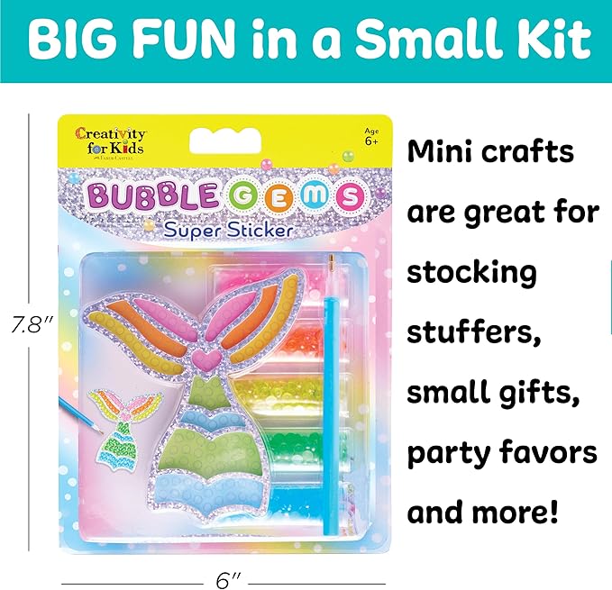 Creativity for Kids Bubble Gem Super Sticker: Mermaid, Crafts and Gifts for Girls, Mini Diamond Painting Kits for Kids, Small Mermaid Gifts and Spring Crafts, Crafts for Girls (Ages 6+)