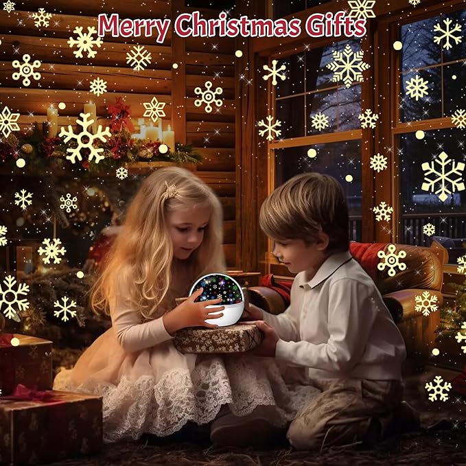 Christmas Projector Night Light Indoor, Snowflake NightLight for Room Decor, Kids Star Projector Night Light with Starry&Snowfall Theme,Xmas Birthday Gift Toy for Baby Toddler