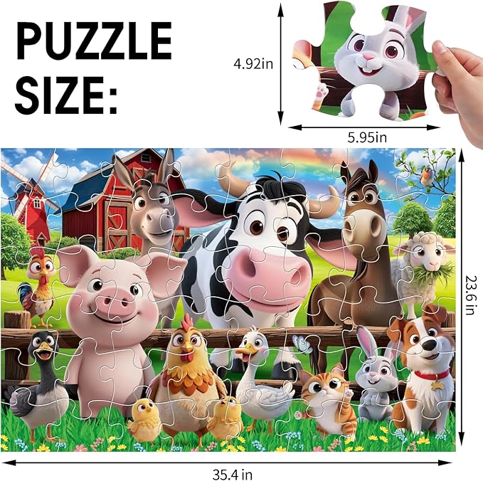 Jumbo Floor Puzzle for Kids,48 Pieces Farm Animals Puzzles for Toddlers 3-5,Large Barn Jigsaw Puzzles,Preschool Educational Animal Toys,Easter Gift for Boys & Girls Ages 4-8