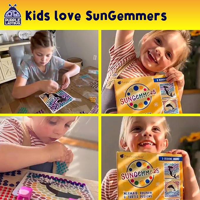 SUNGEMMERS Gem Window Art Suncatcher Kit for Kids 6-8 9 10 11 12 - Birthday Gifts for 7 Year Old Girl, Fun Diamond Art Mermaid Gifts for Girls - Arts & Crafts for Kids, Summer Crafts for Girls
