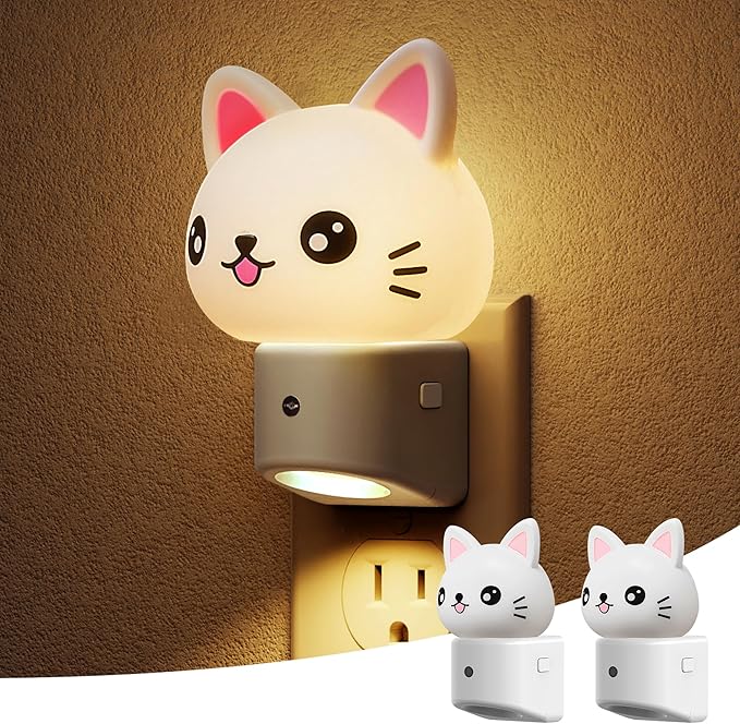 L LOHAS LED Night Light for Kids, 3D Cat Night Light Plug in, Dusk to Dawn Nursery Night Lights, RGB+Soft White 3000K, 3 Lighting Modes, Room Decor, Children