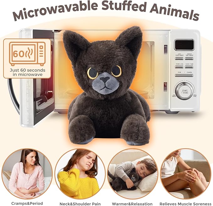 Black Cat Microwavable Weighted Stuffed Animals,Heating Pad Stuffed Animal for Period Cramps&Pain Relief&Warm,Lavender Scented Heat&Cold Cat Plushies Toy for Kids, Cozy Gifts for Girls Boys