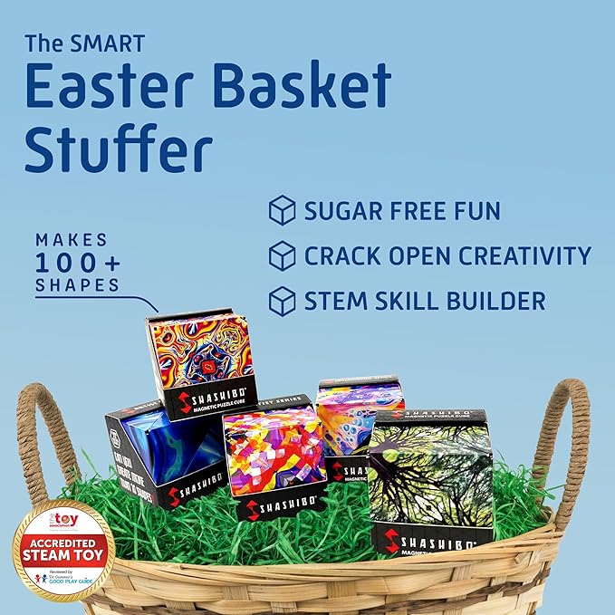 Shashibo Shape Shifting Box - Award-Winning, Patented Fidget Cube w/ 36 Rare Earth Magnets - Transforms Into Over 70 Shapes, Gift Box, Download Fun in Motion Toys Mobile App (Earth, 4 Pack)