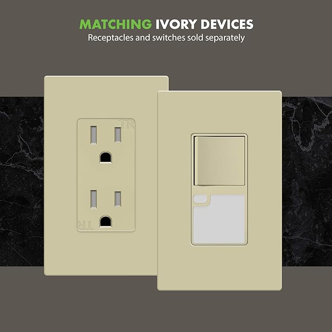 ENERLITES Screwless Decorator Wall Plate Child Safe Outlet Cover, Size 1-Gang 4.68" H x 2.93" L, Unbreakable Polycarbonate Thermoplastic, SI8831-I, Glossy, Ivory