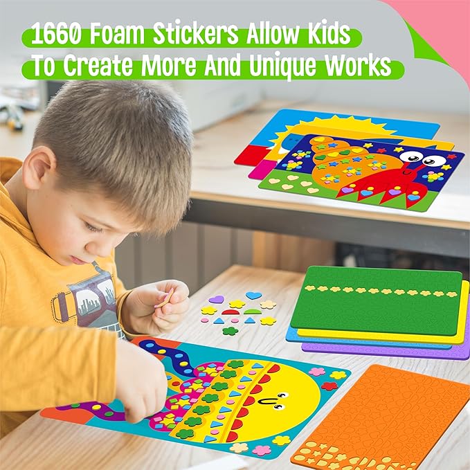 SpriteGru Foam Sticker Art Activity, 20 Marine Animals with 1660 Foam Stickers in 10 Colors Fun with DIY Activity Craft Kits Travel Game for Kids, Boys & Girls