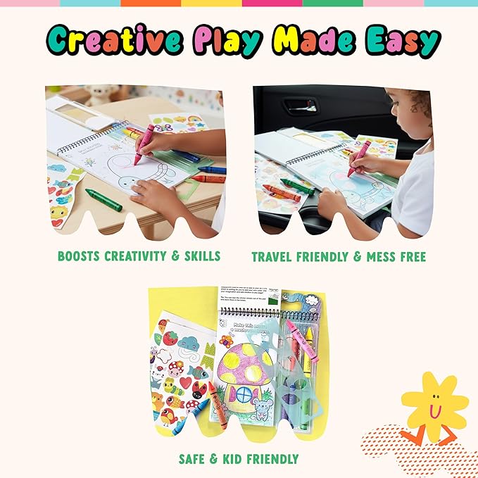 Bright Stripes Art on the Go Nature Theme Travel Kit for Kids Ages 3+ | Mess-Free 50 Pages Coloring & Sticker Activity Set with Crayons & Stencil | Portable Art Set for Toddlers and Preschoolers