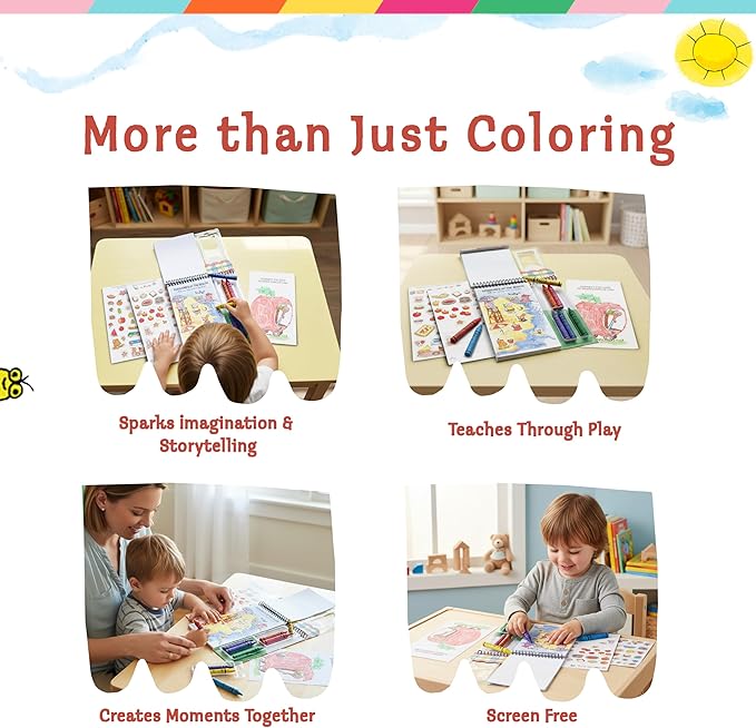 Bright Stripes Richard Scary Busy World Art on the Go Travel Coloring Kit for Kids Ages 3+ | Coloring & Sticker Activity Set with Crayons | Screen-Free Creative Fun for Toddlers & Young Children