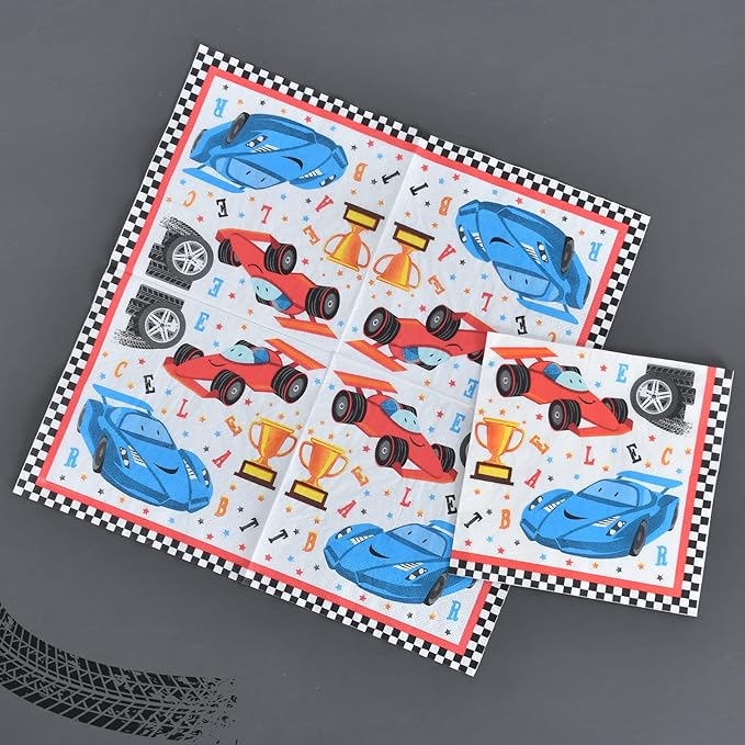 WERNNSAI Race Car Party Supplies - 48PCS Checked Racing Party Plates Napkins Disposable Tableware Set Race Car Birthday Decorations for Boys Birthday Baby Shower Decorations Serves 16 Guests