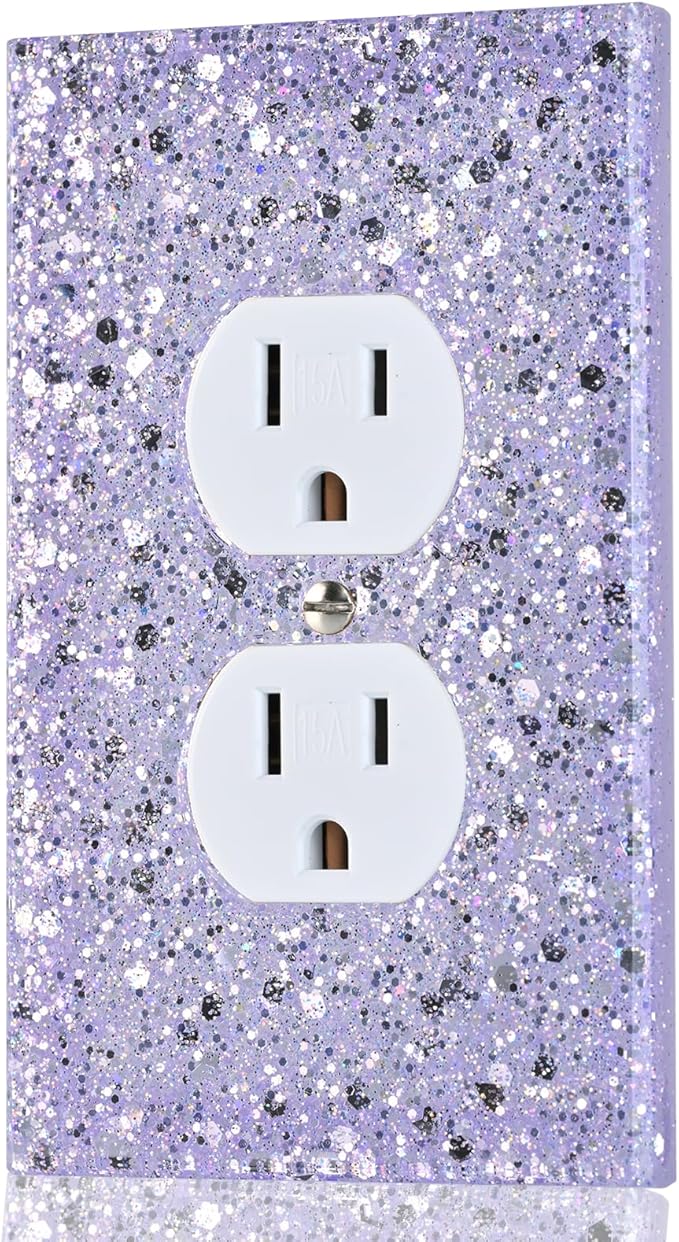 Purple Glitter Outlet Covers - Sparkling Wall Plate 5.1"x3.15", Gift for Home Decor,Single Duplex