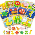 Benresive Wooden Toddler Puzzles, 12pcs Animal Montessori Toys for 1-3 Year Old Boys & Girls, Learning Educational Preschool Toys, Great Gifts for 1 2 3 Year Olds