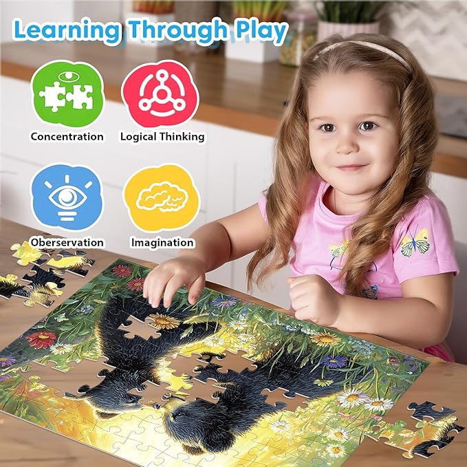 4-Pack 100 Piece Puzzles for Kids Ages 4-6 6-8 Year Old - Tigers Bears Farm Flamingos, Jigsaw Puzzles for Kids Ages 8-10, Learning Educational Children Puzzles 5-8 for Boys and Girls