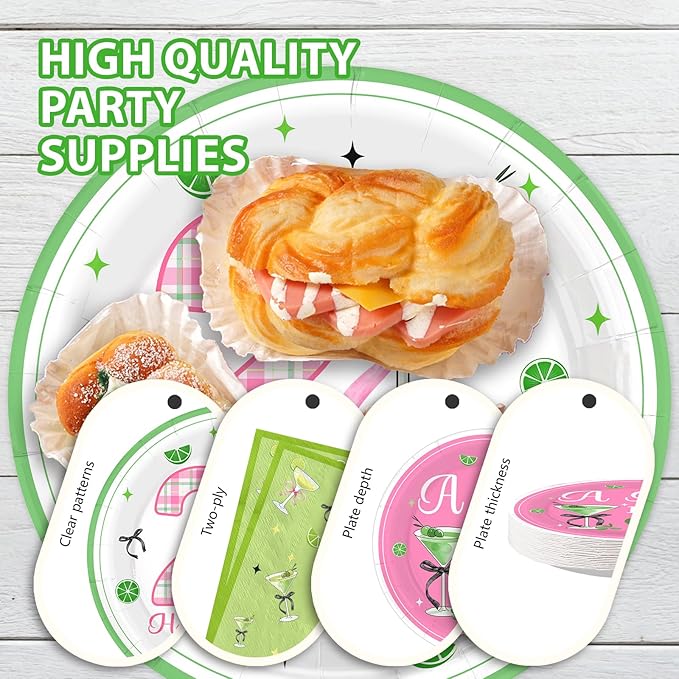 96Pcs Matini 21st Birthday Party Decorations A Tini Bit Older Plates and Napkins Tableware Sets Pink Green Decorations for 21 Years Old Women Girls Birthday Martini Party Supplies Serves 24