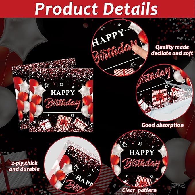 gisgfim 96 Pcs 80th Birthday Plates and Napkins Party Supplies 80 Years Old Birthday Party Tableware Set Red Black Dinner Dessert Plates 80th Birthday Decorations Favors for Man Women for 24 Guests