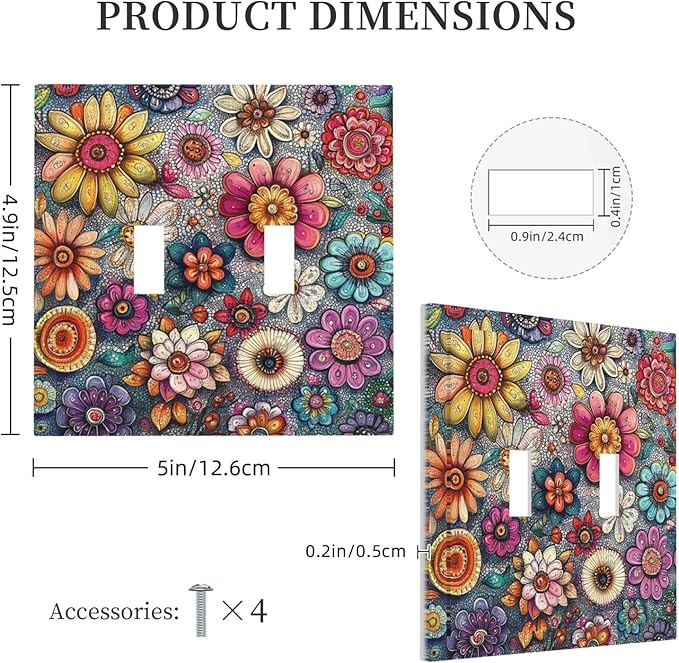 Decorative Switch Plates Colorful Rainbow Pointillisme Flower 2 Gang Double Toggle Outlet Light Switch Cover Wall Plate Electrical Faceplate For Bed Room Home Decor