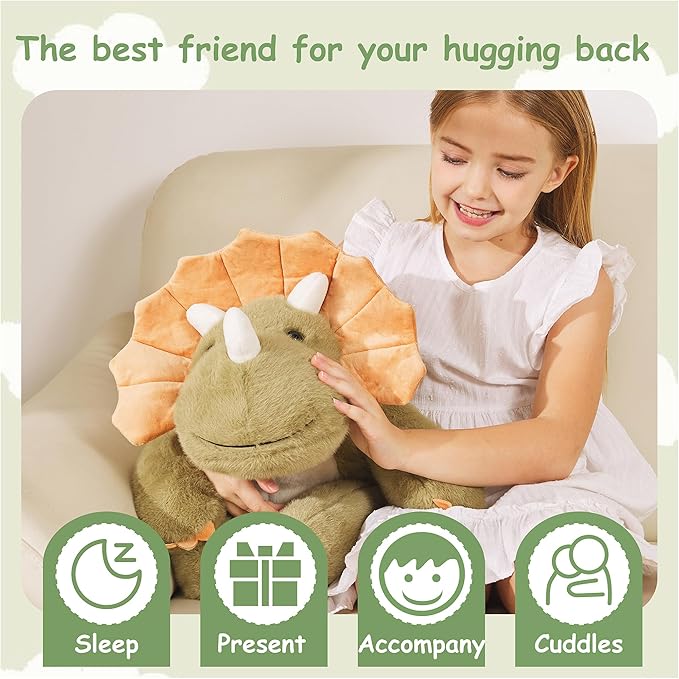 GILFWM Weighted Stuffed Animals Dinosaur - 22.8" Cute Toy Pillow Plushie Gifts for Kids Boys Girls & Adults, 3 lbs Soft Washable Green Dino Plush Pillowfort