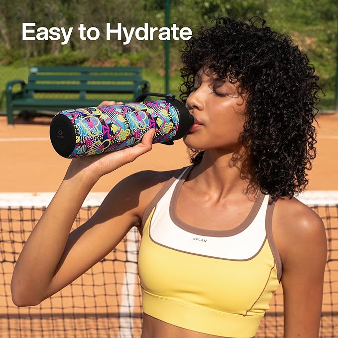 ENCOOL Insulated Water Bottle with Straw Stainless Steel Water Bottle, Leak-Proof, BPA-Free, Double Wall Vacuum Keeps Cold for 24 Hours for Sports, Travel, School (26 oz, Playing Suits)