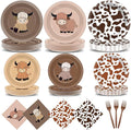 96Pcs Highland Cow Birthday Party Supplies Brown Highland Cows Paper Plates Napkins Holy Cow Park Party Tableware Disposable Checkered Dinnerware Decoration Set for Kids Birthday Baby Shower Table Dec