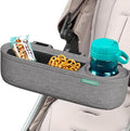 Universal Stroller Tray with Insulated Sippy Cup Holder - Upgraded Rigid Frame Stays Upright - Exclusive Non Slip Straps Firmly Grip Stroller Bar. Universal Stroller Snack Tray Attachment Grey