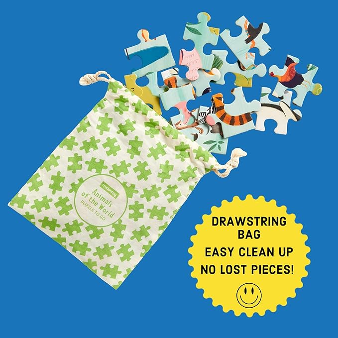 Mudpuppy Animals of The World to Go Puzzle, 36 Pieces – Great for Kids Ages 3+ - Perfect for Travel, Easy Clean-Up, Packaged in Secure, Reusable Fabric Bag