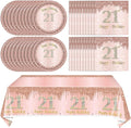 Ryzovo 41Pcs Rose Gold 21st Birthday Party Supplies: 20Pcs Plates, 20Pcs Napkins, 1Piece Tablecloth for 20 Guests - Modern, Disposable, Rose Gold 21st Birthday Theme