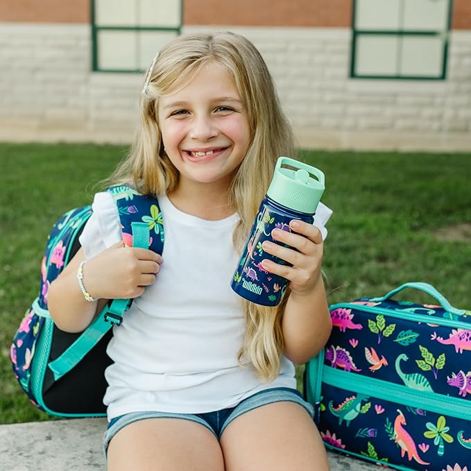 Wildkin Kids 14oz Stainless Steel Water Bottle – BPA-Free, Leakproof, Insulated, Easy-Clean - Dino Pals