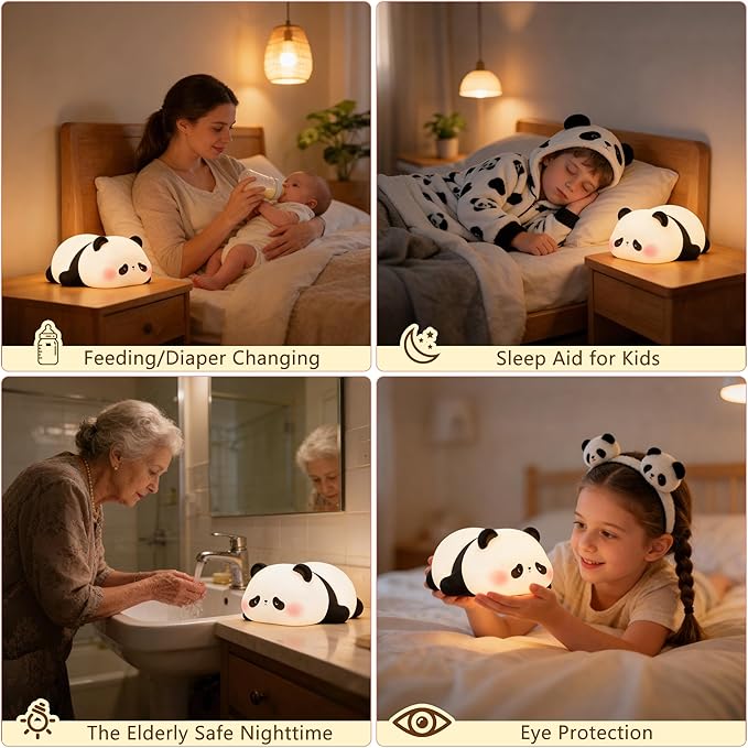 FAMIDUO Cute Panda Night Light for Kids, LED Panda Lamp, Food Grade Silicone Novelty Animal Night Lamp,Dimmable Nursery Squishy Nightlight, Cool Gifts for Kids, Office Desk/Baby Boys/Girls Room Decor