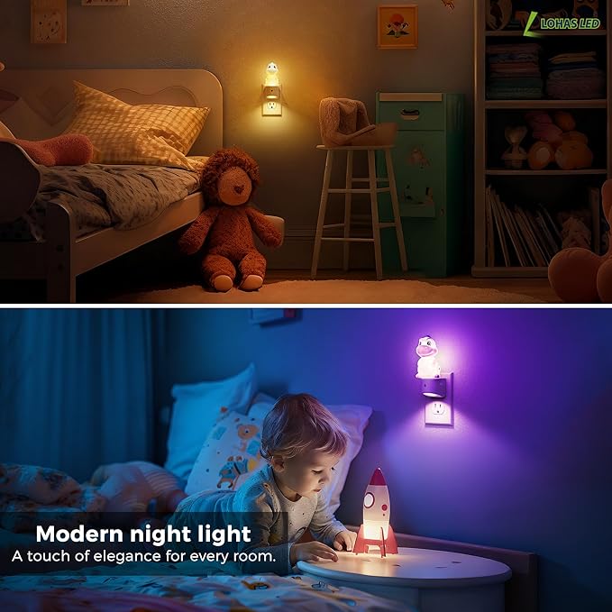 L LOHAS LED Night Light for Kids, 3D Dinosaur Night Light Plug in, Dusk to Dawn Nursery Night Lights, RGB+Soft White 3000K, 3 Lighting Modes, Room Decor, Children