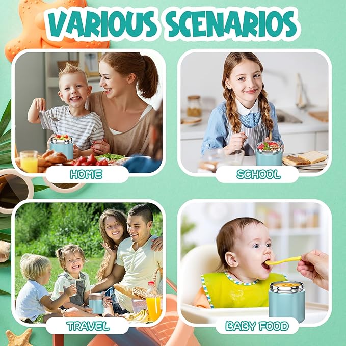 Thermo for Hot Food Kids - 15.2oz, Leak Proof Insulated Food Jar, Soup Thermo, Insulated Lunch Containers, Termos Para Comida Caliente, Wide Mouth Lunch Box with Folding Spoon and Handle