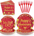 96Pcs Happy Anniversary Party Supplies Red Gold Wedding Plates and Napkins We Still Do Tableware Set for Men Women 40th 50th 60th Wedding Anniversary Party Supplies，Serves 24