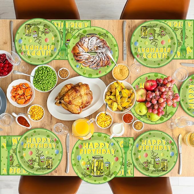 96pcs Funny Pickle Party Plates and Napkins for Kind of A Big Dill Birthday Party Supplies Dill Cucumber Themed Paper Dessert Plates Cartoon Pickle Tableware Set for Kids 24 Guests Table Decorations