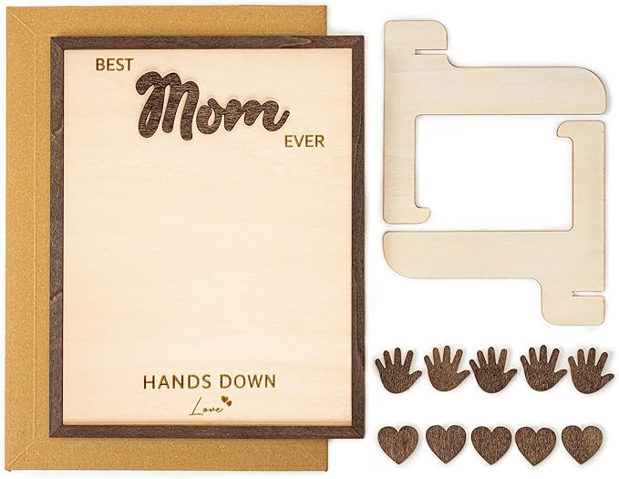 Personalized Best Mom Ever Gifts - Wooden Keepsake Sign with Kids Handprint Art, Custom Ink Name, DIY Craft Kit for Mother's Day, Handmade Family Decor, Unique Birthday Gift Idea for Mom