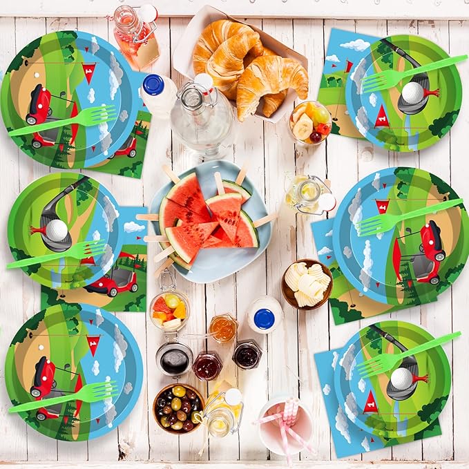 96 Pcs Golf Party Plates Napkins Tableware Set Golf Birthday Party Supplies Disposable Paper Dinnerware Sports Ball Theme Table Decoration Favors for Baby Shower Kids Birthday, 24 Guests