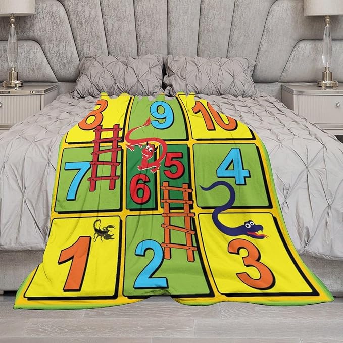 60 x 80 Inches Flannel Throw Blanket Snakes and Ladders 10 Steps Board Game Birthday Present for Men Women Winter Holiday Soft Blankets for Bedding Sofa