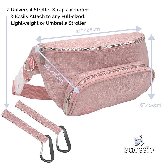 Suessie Fanny Pack Diaper Bag - with Baby Changing Pad & Waterproof Wipes Pocket - Stroller Organizer