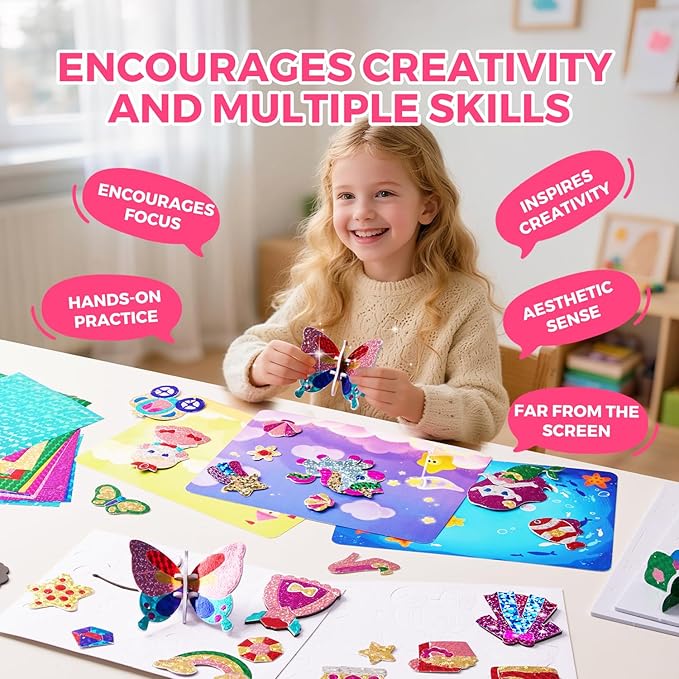 Jar Melo 3 in 1 Foil Craft Kit for Kids, DIY Foil Stickers Art Supplies, 3D Puzzle Unicorn Toys for Girl, Princess Magnetic Dress-Up Kits, Creative Travel Activity, Birthday Gifts for Girls 4-10