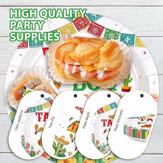 96Pcs Mexican Baby Shower Decorations Taco Bout Twins Plates and Napkins Mexico Fiesta Gender Reveal Decoration Favors for Kids Mexican Baby Shower Taco Theme Birthday Party Supplies Serves 24