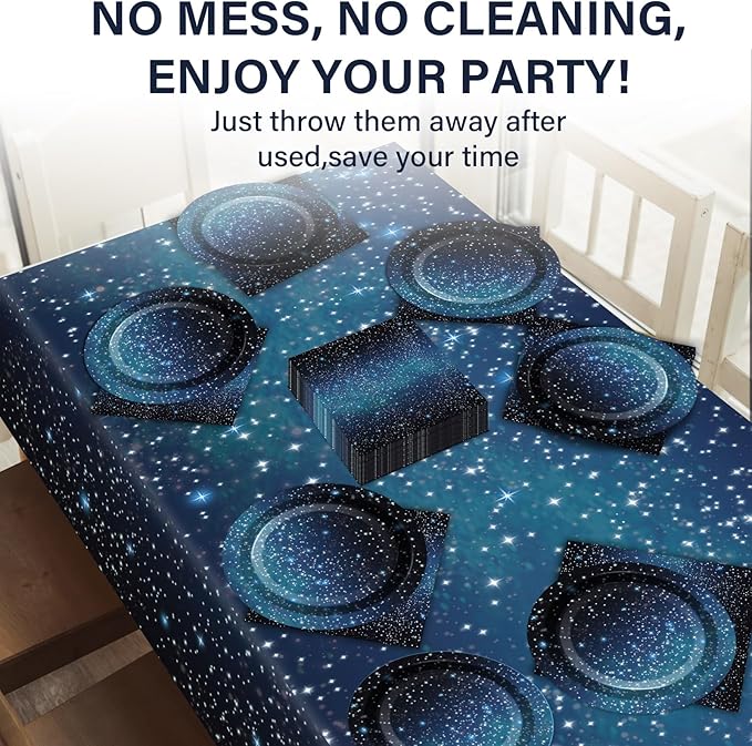 Galaxy Party Supplies Serves 24 Starry Night Party Paper Plates Napkins Space Theme Tablecloth Set Tableware Kit for Kids Birthday Party Baby Shower Dec