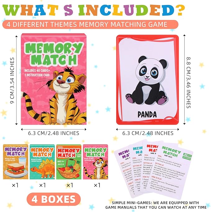 Zubebe 4 Sets Memory Matching Game for Kids Memory Match Fun Matching Game Educational Toys for Family Night, Party Favors, Classroom Prizes (Style 1)