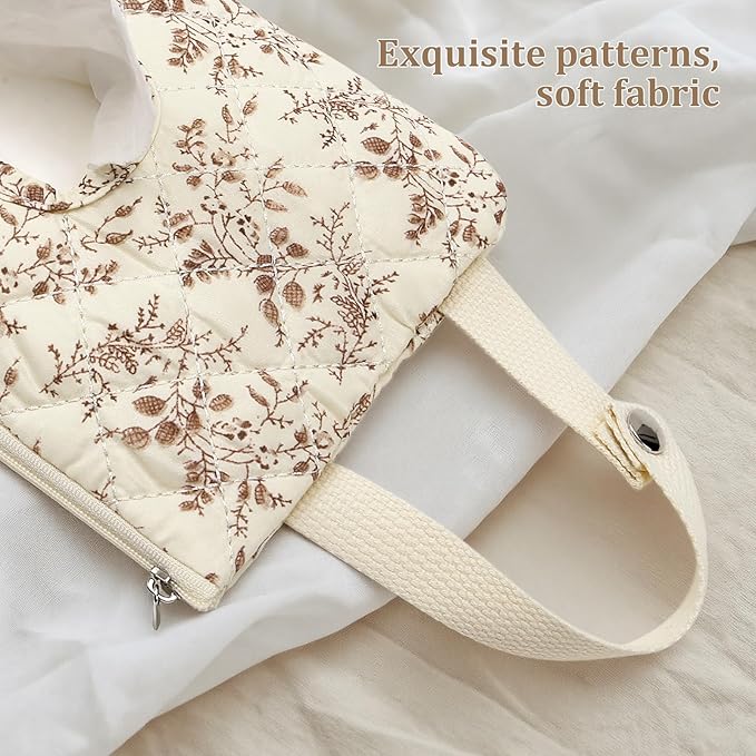 Quilted Baby Diaper and Wipes Pouch Portable Mommy Bag for Stroller Reusable Wipes Pouch with Lanyard for Casual Travel (Beige)